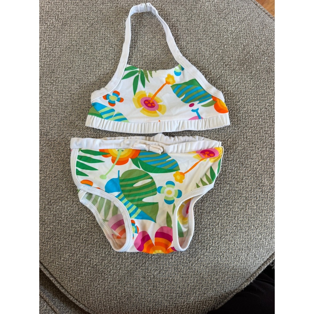VIntage 2005 Baby Girls Tropical Floral Halter Bikini Set 12-18 M Colorful